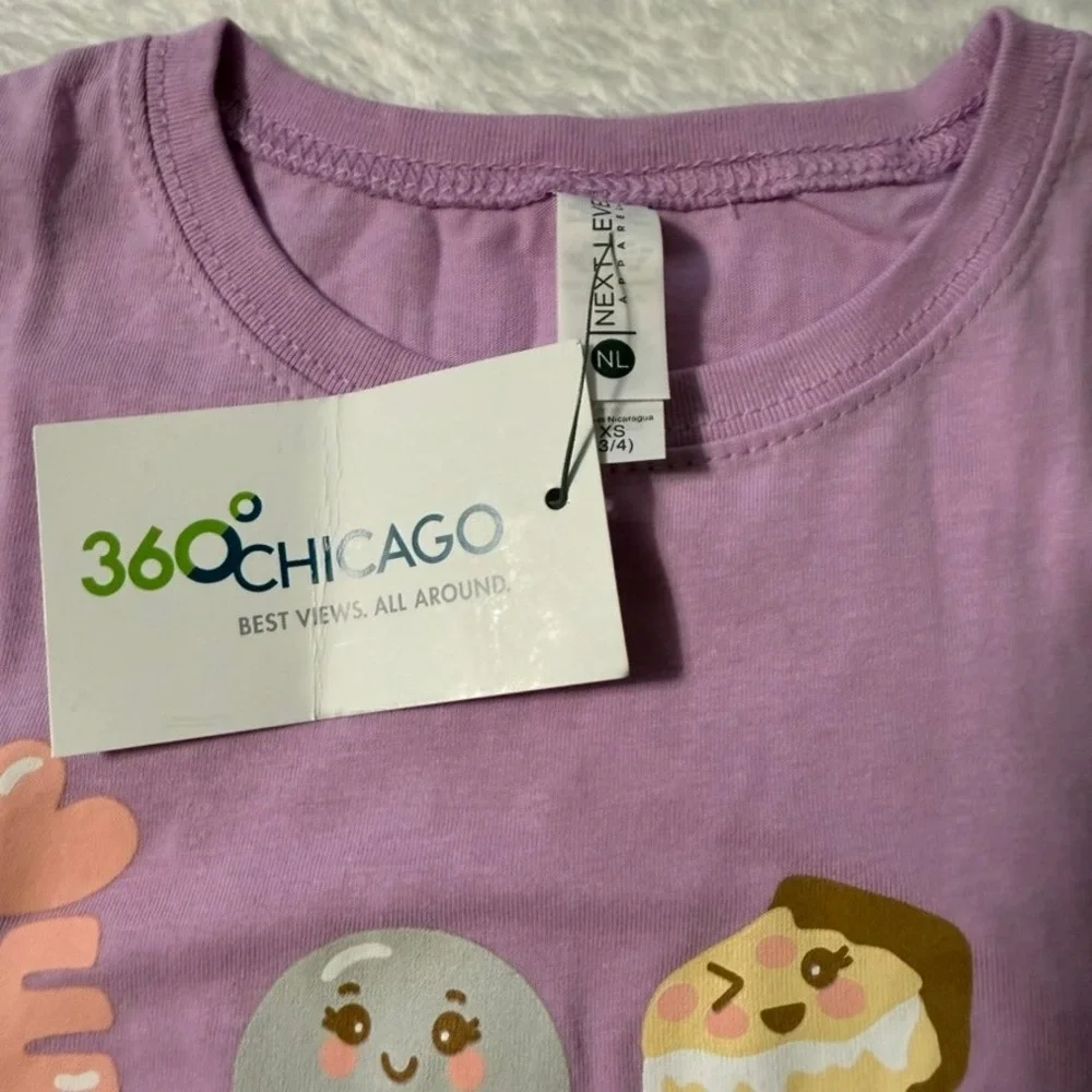 Next Level 360 Chicago T-Shirt Kids XS Purple Kawaii Graphic Souvenir Tee